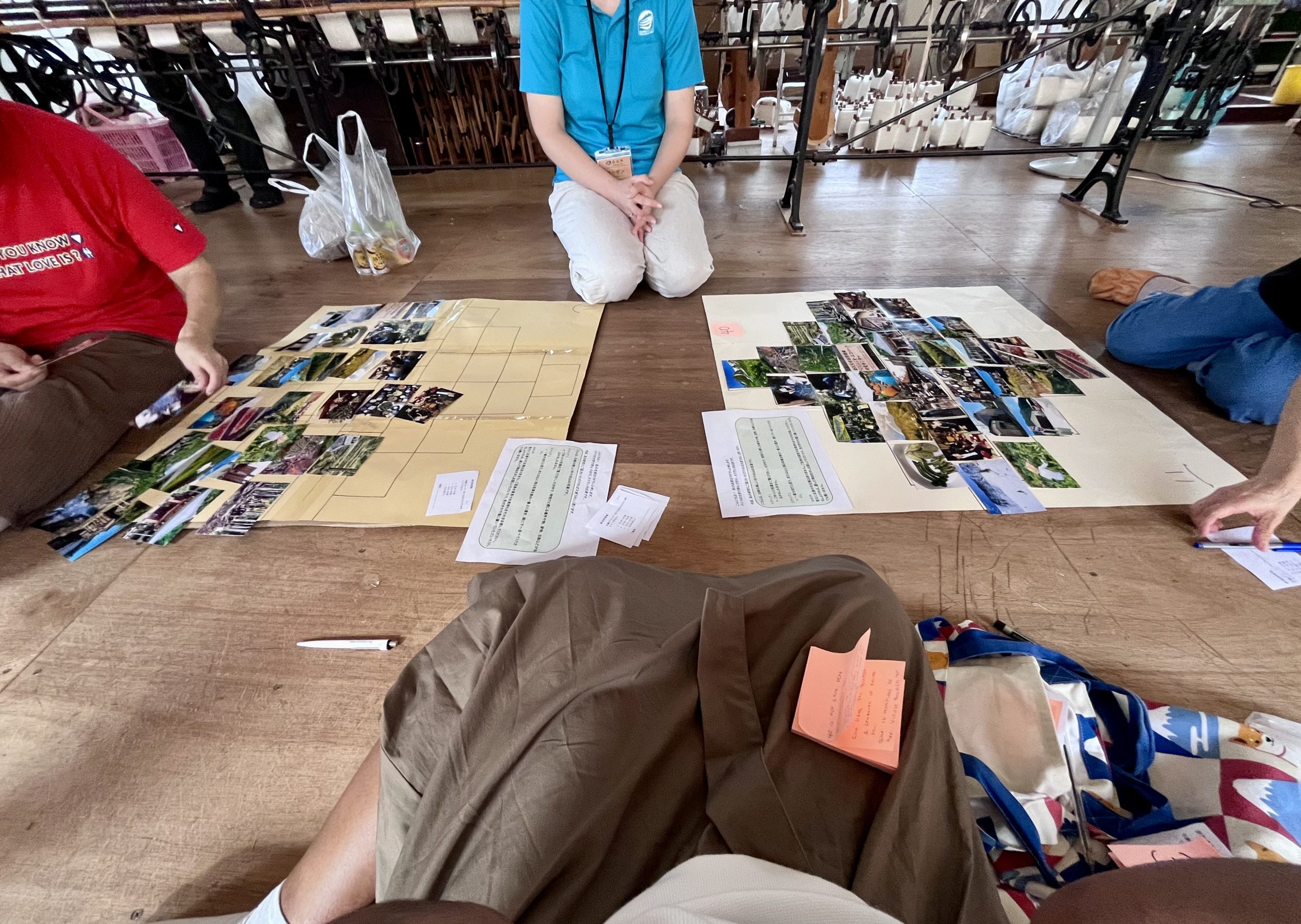 Photo sorting activity with residents at Shiramine silk factory