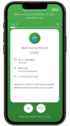 KlimaBlick app — Swipe to Act feature